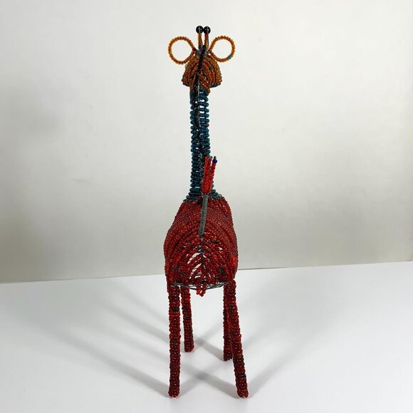 Handcrafted Multicolor Beaded Wire Giraffe Sculpture Art Decor Figurine Safari - Picture 5 of 6